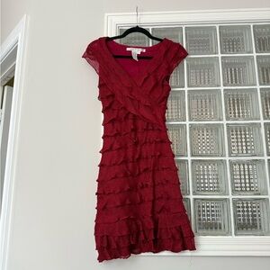 Max Studio Burgundy Ruffle Mini Dress
